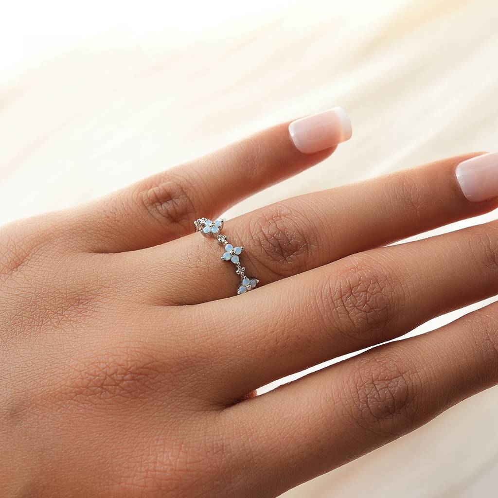 18K Plated Waterproof, Anti-Tarnish Blue Zircon Floral Ring, Size:7 : AWU0125R143S_7
