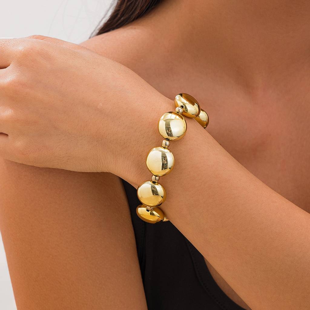 Gold/Silver Plated Bold Chunky Glossy Stretchable Beaded Bracelet : AMU0125B523G