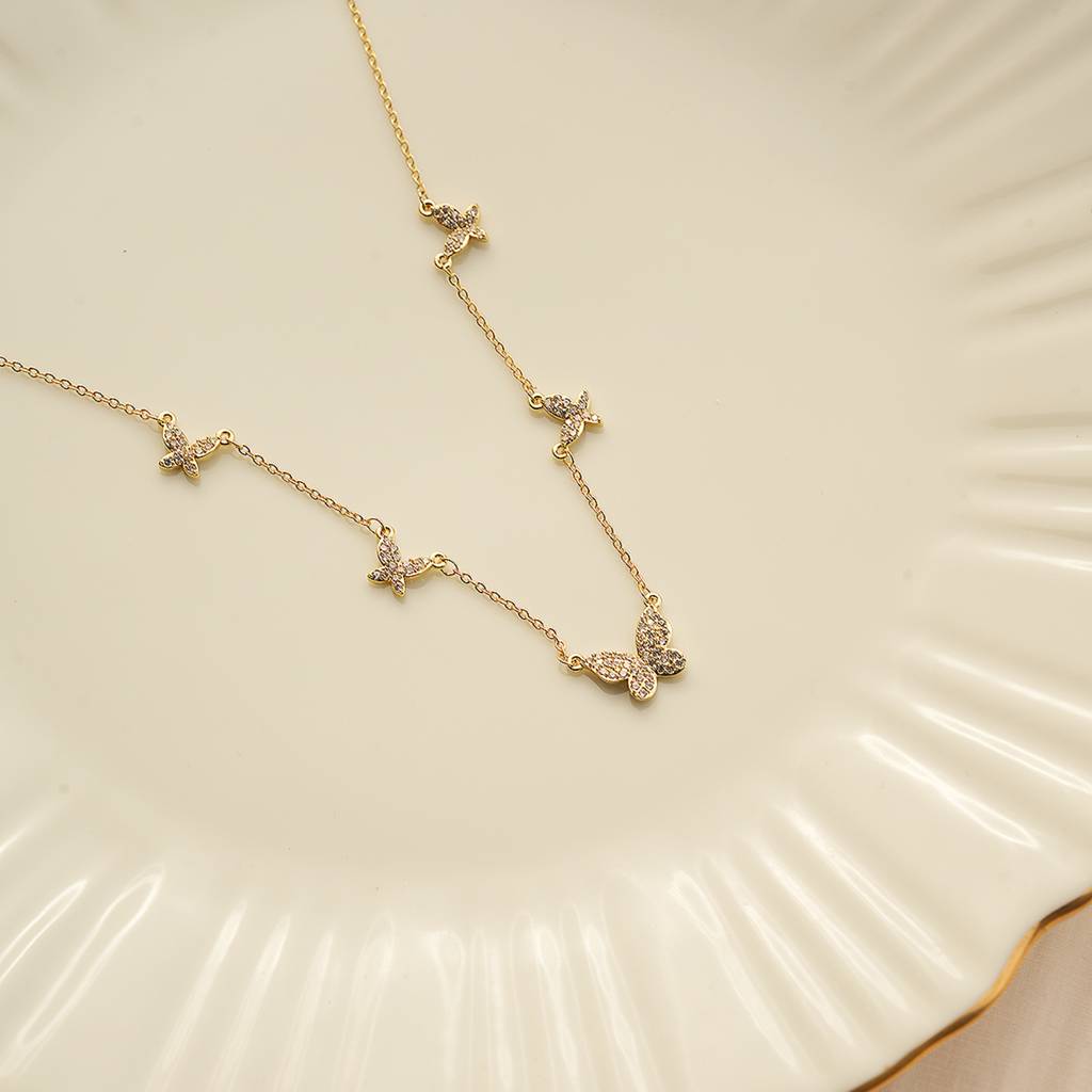 18K Gold Plated Waterproof, Anti-Tarnish Zircon Butterfly Choker