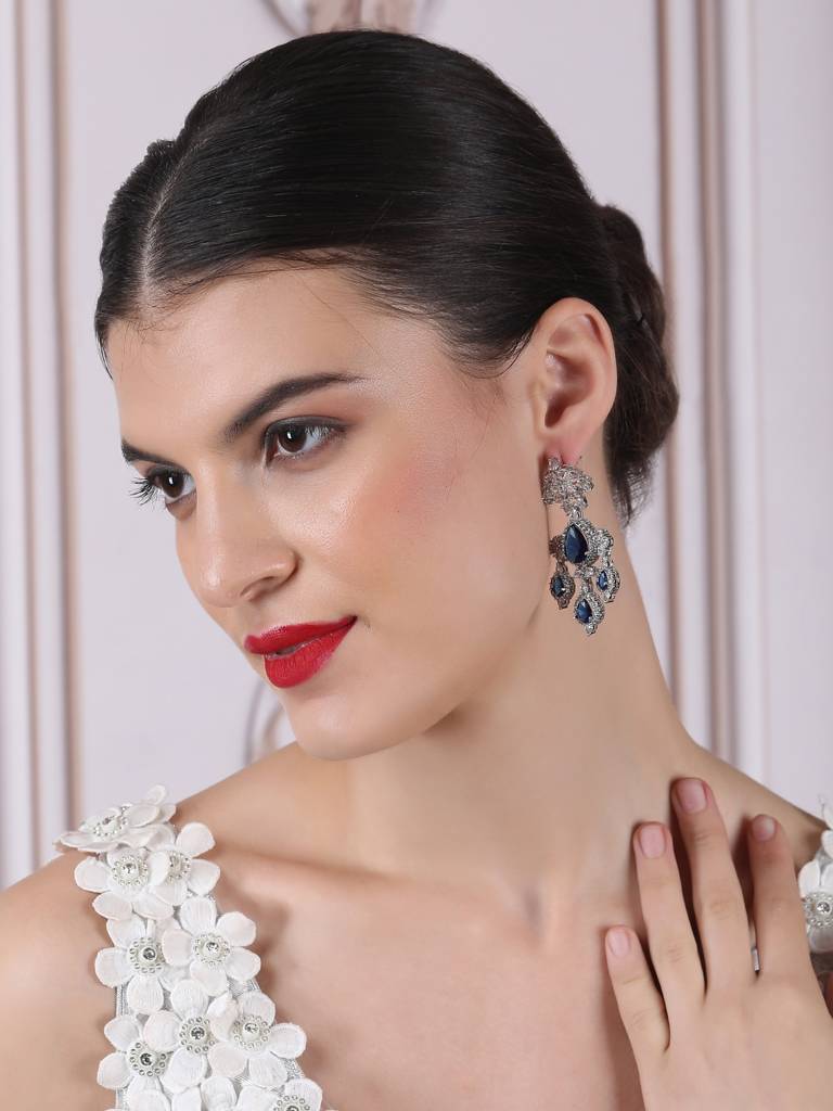 Silver-Plated Luxurious Ad Waterfall Earrings : ADEarrings15Blue