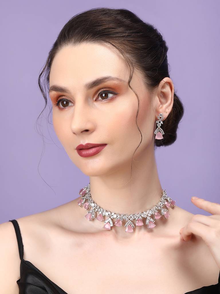 Cz Ad Necklace Set For Glamorous Lookâ : AD127PINK