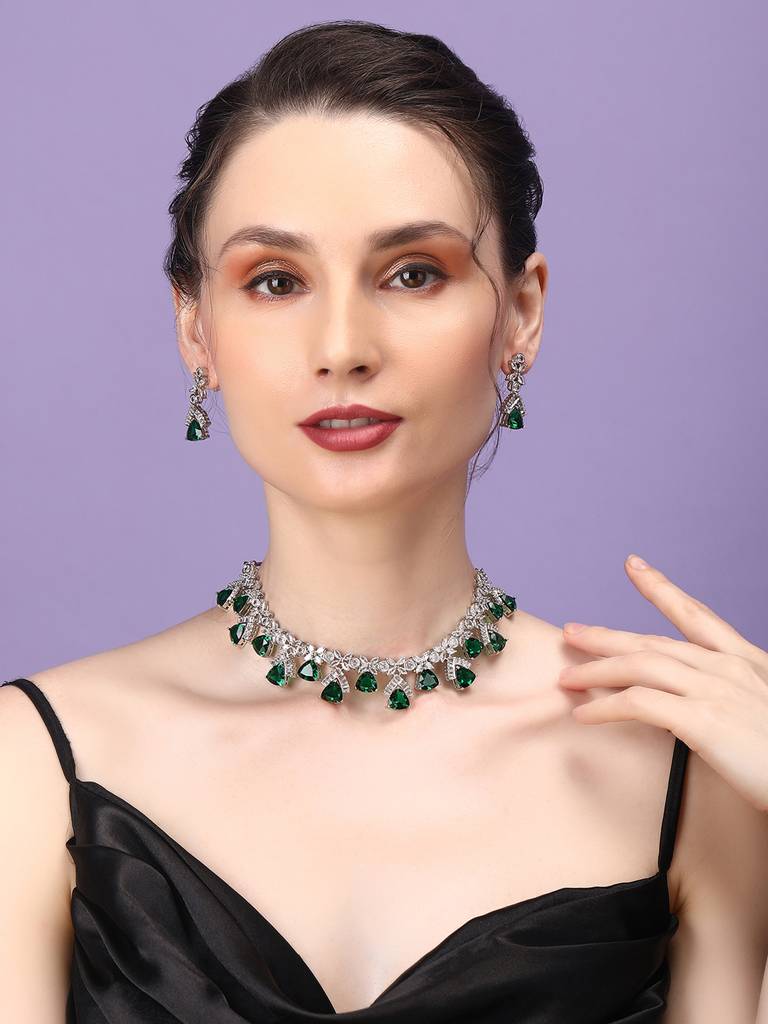Cz Ad Necklace Set For Glamorous Lookâ : AD127GREEN