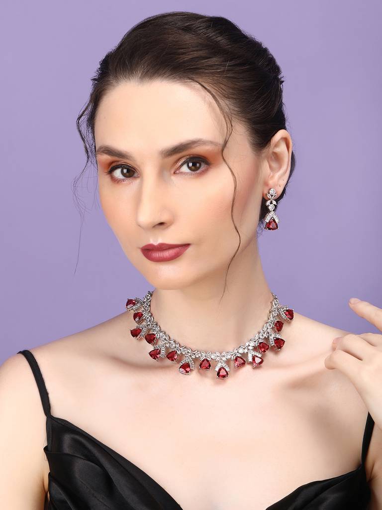 Cz Ad Necklace Set For Glamorous Lookâ : AD127RED