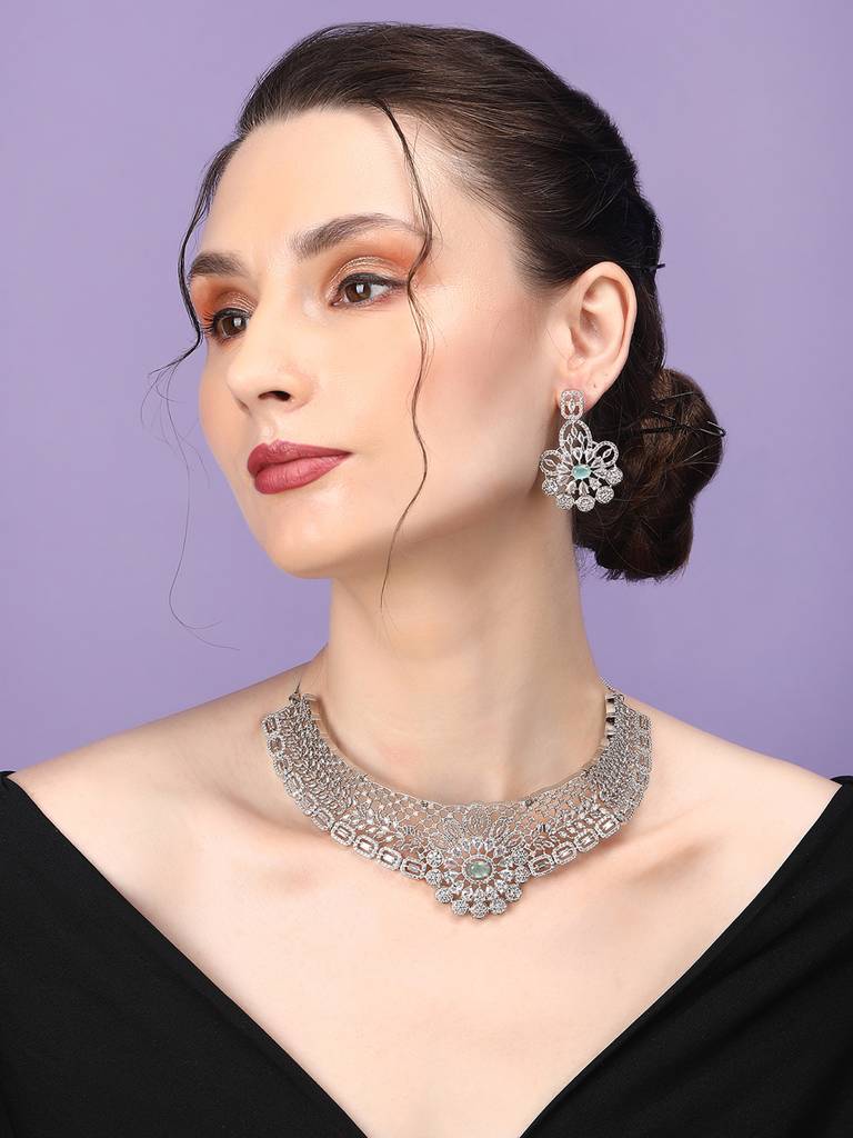 Turquoise Ad Cz Embellished Choker Set : AD131MINT