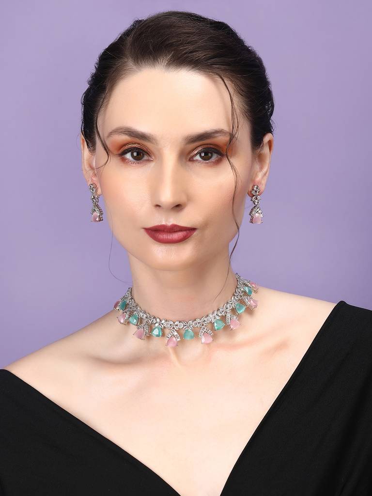 Cz Ad Necklace Set For Glamorous Lookâ : AD127MULTI