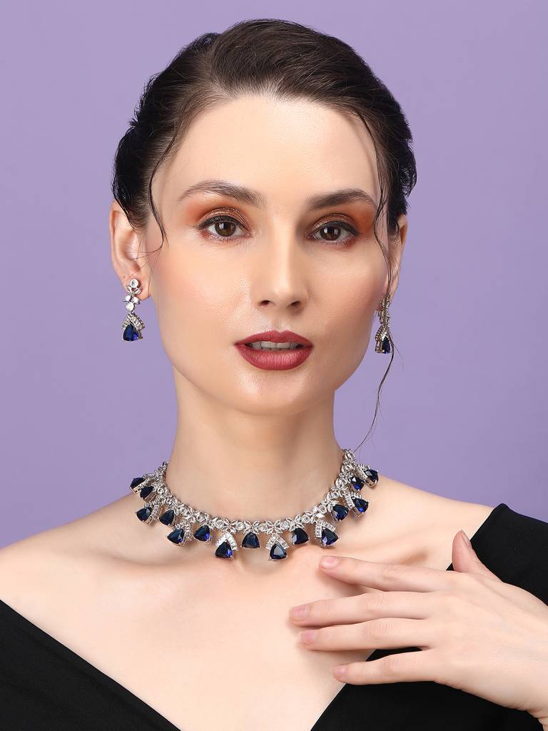 Cz Ad Necklace Set For Glamorous Lookâ : AD127BLUE