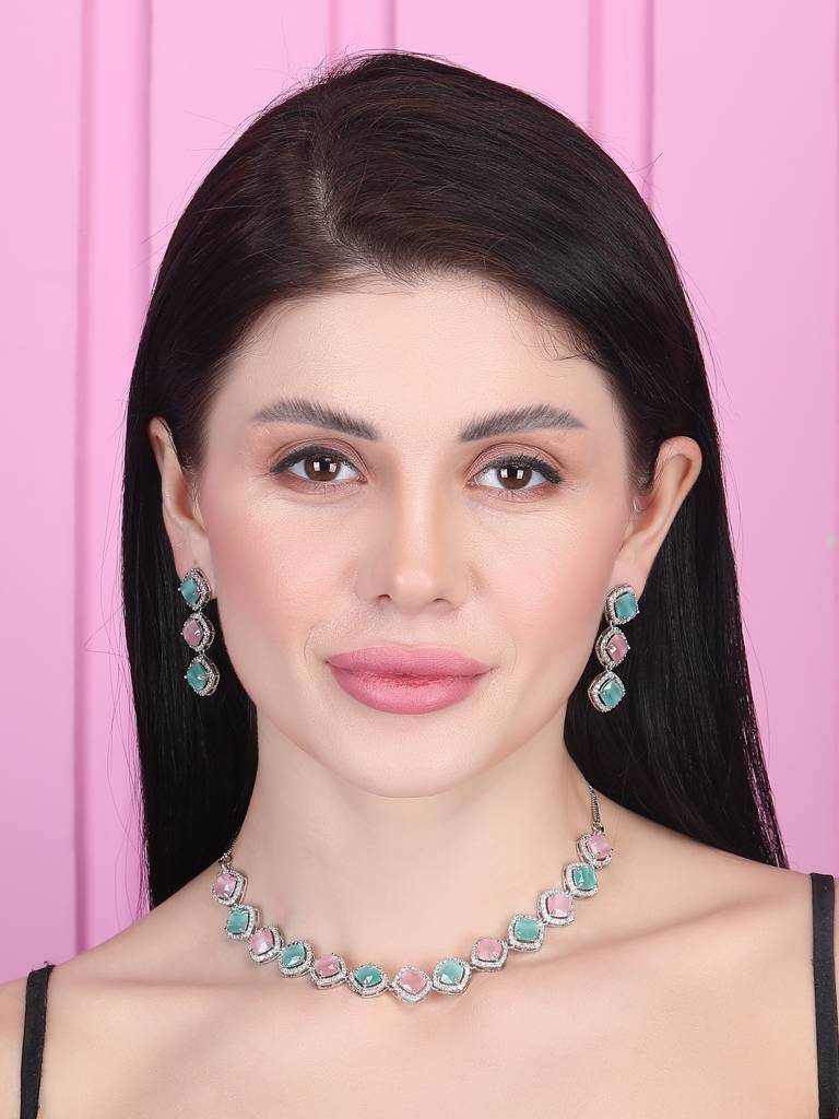 Â Eternal Sparkle:  Ad Sleek Necklace Set : AD132MULTI