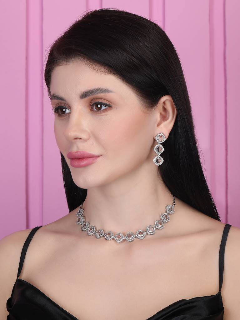 Â Eternal Sparkle:  Ad Sleek Necklace Set : AD132WHITE