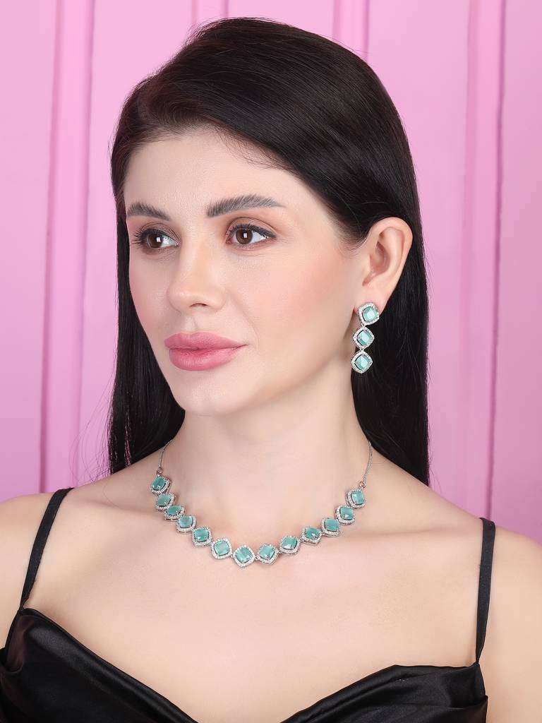 Â Eternal Sparkle:  Ad Sleek Necklace Set : AD132MINT