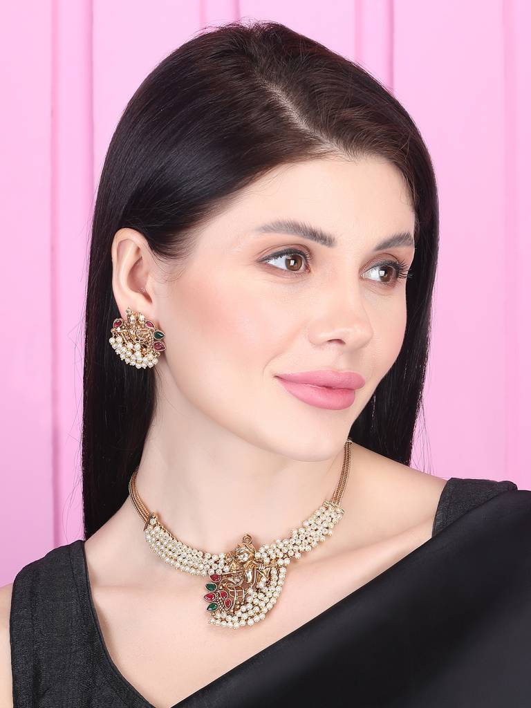 Luxurious Temple Radha Krishna Hydra Necklace Set : W09WHITE