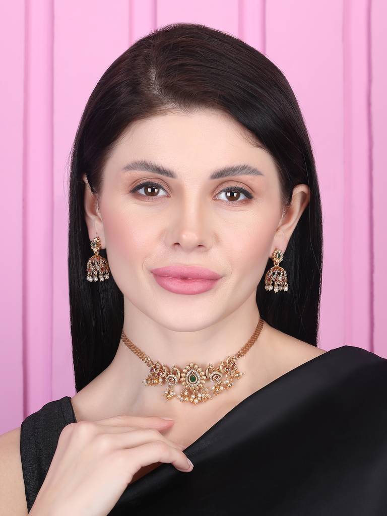Exquisite Gold Plated Peacock Choker Set : SATJS326
