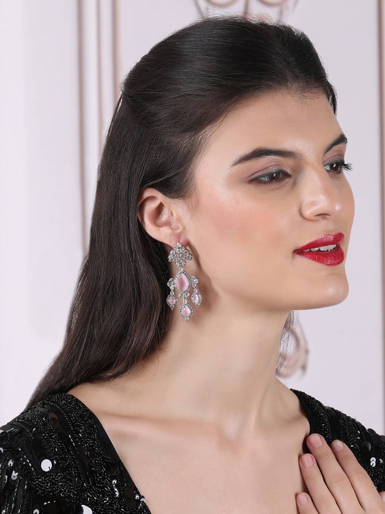 Silver-Plated Luxurious Ad Waterfall Earrings : ADEarrings15Pink