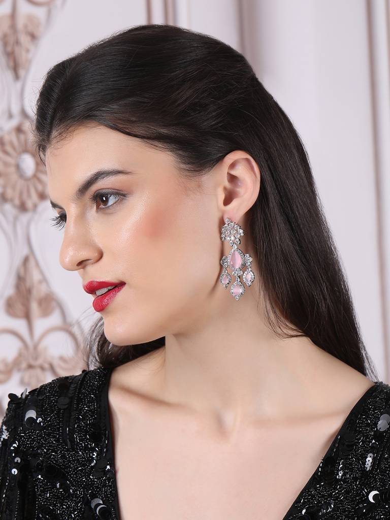 Silver-Plated Luxurious Ad Waterfall Earrings : ADEarrings15Pink