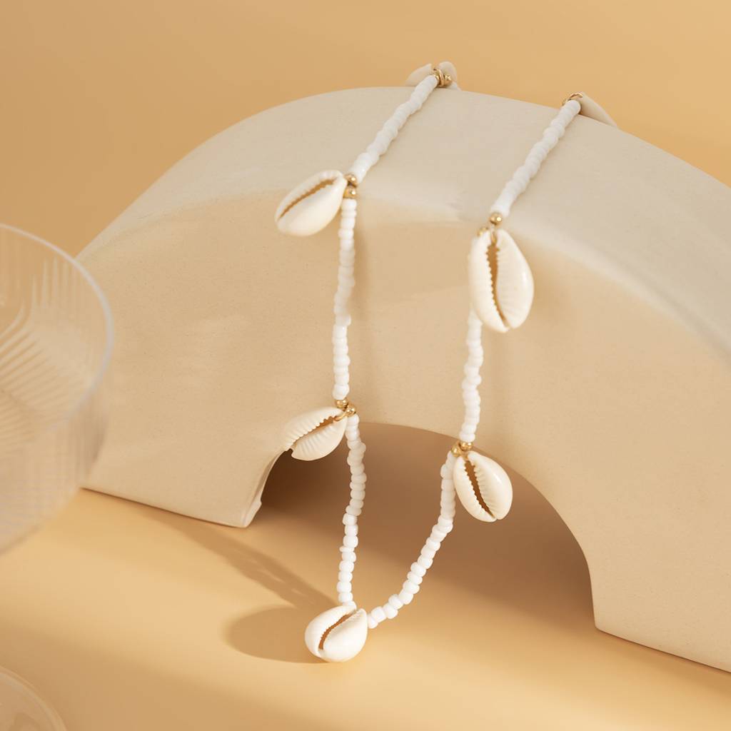 Boho Style White  Shell Beaded Waist Chain For Beach Wear : AMU0125WC246