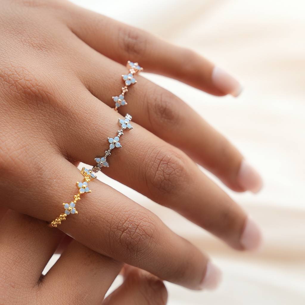 18K Plated Waterproof, Anti-Tarnish Blue Zircon Floral Ring, Size:7 : AWU0125R143S_7