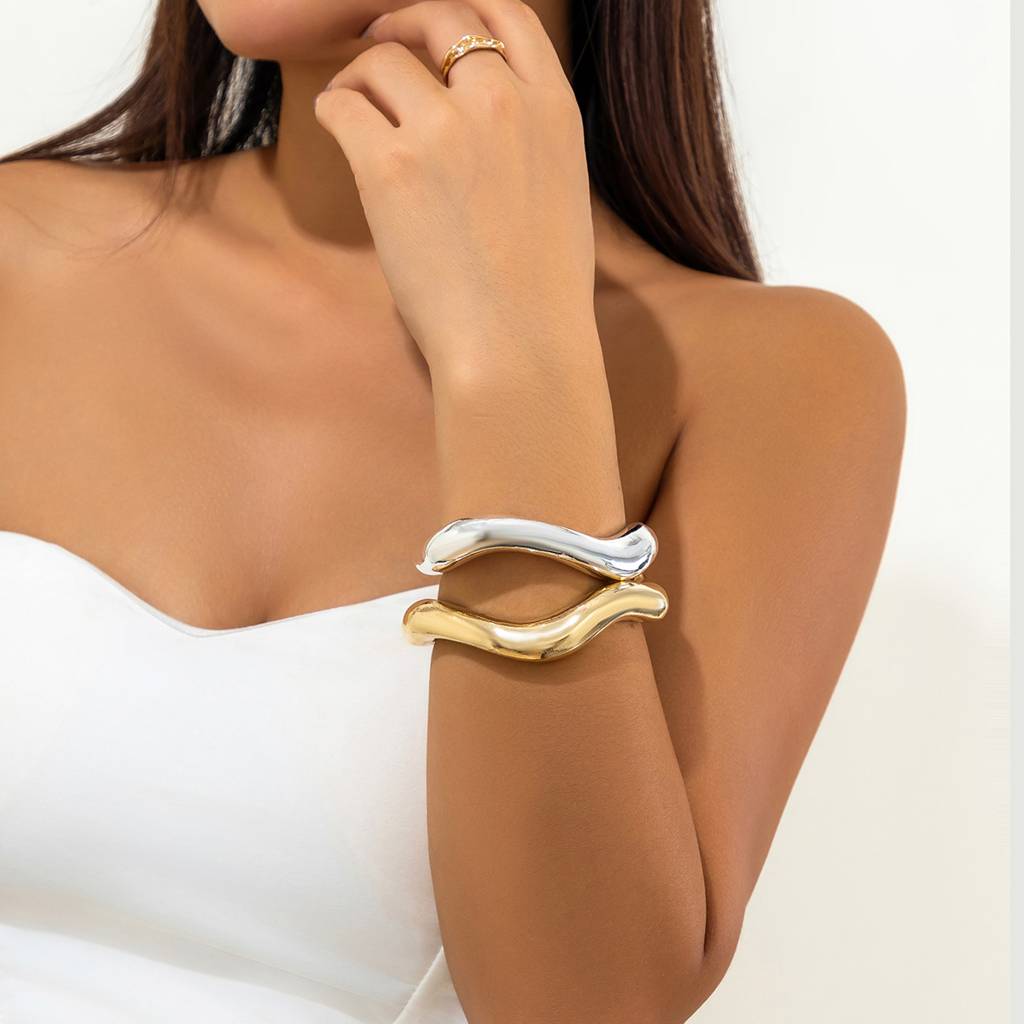 Gold/Silver Plated Anti-Tarnish Bold Chunky Shiny Statement Open Cuff Bangle Bracelet : ADN0525B267S