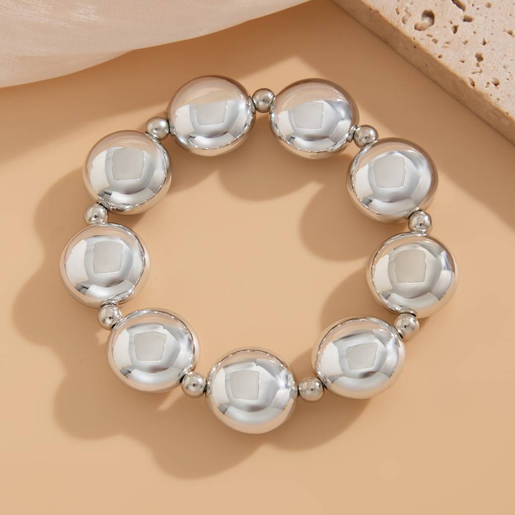 Gold/Silver Plated Bold Chunky Glossy Stretchable Beaded Bracelet : AMU0125B523S