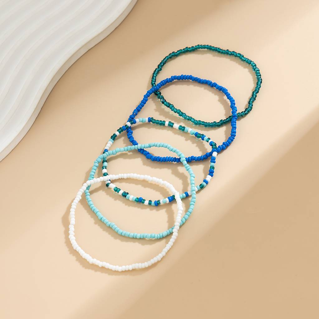 Multicolor Stretchable Bohemian Boho Elasticated Beaded Anklets : AMU0125AN894DBL