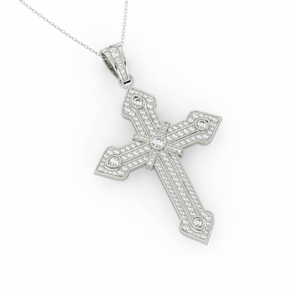 2Ct Round Cut Moissanite Unisex Cross Pendant In 14K Gold Plated : FJ_027