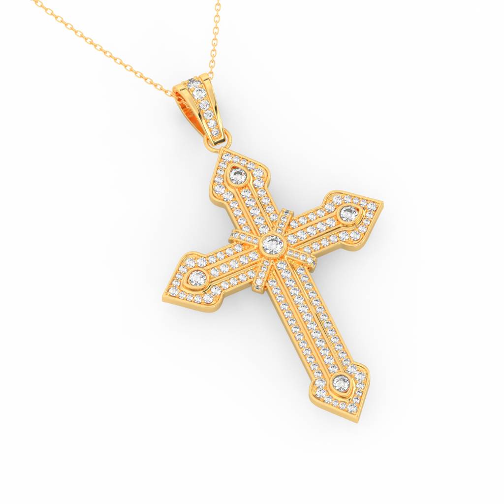 2Ct Round Cut Moissanite Unisex Cross Pendant In 14K Gold Plated : FJ_027