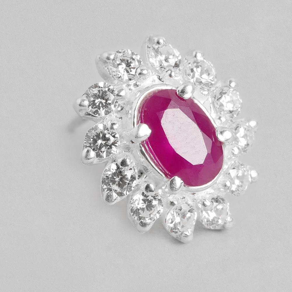 92.5 Silver Pink Stone Earring : 92.5 Silver Pink Stone Earring : Z125SG003E003