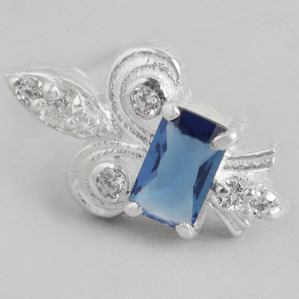 Silver 92.5 Fleur De Lis Blue Earrings : Silver 92.5 Fleur De Lis Blue Earrings : Z125SG002N036