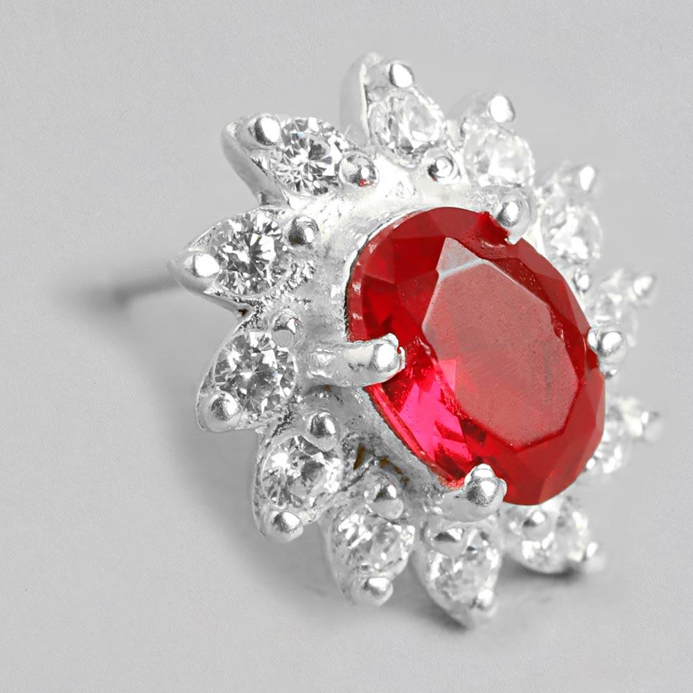 Silver 92.5 Red Stone Earring : Silver 92.5 Red Stone Earring : Silver 92.5 Red Stone Earring : Z125SG002N072