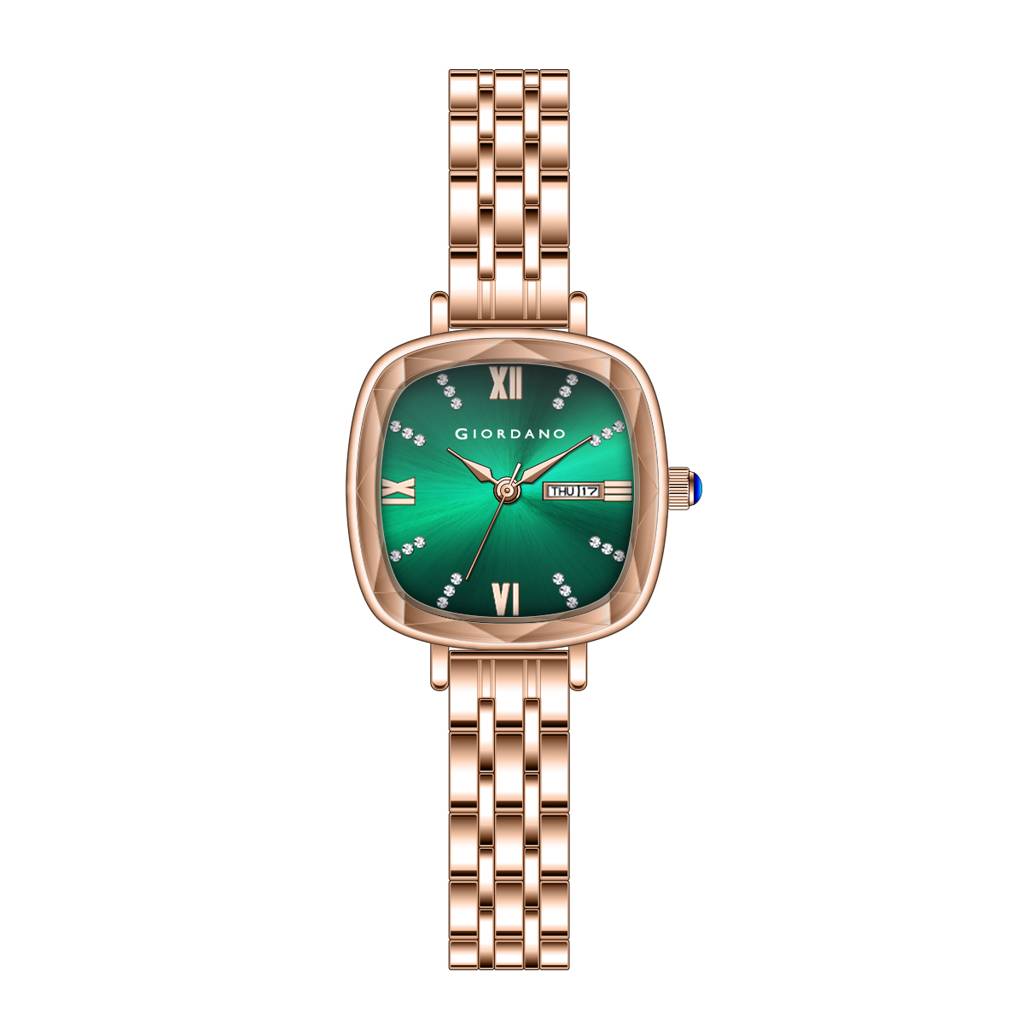 Giordano Elegant Square Rose Gold Watch For Women Â Crystal & Roman Hour Markers, Day-Date Display, Stainless  : GZ-60097-33