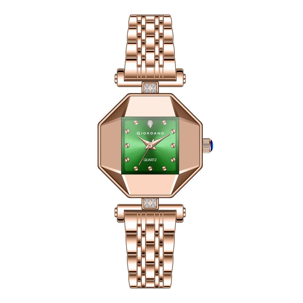 Giordano Dress Watch For Women Â Rose Gold Finish, Diamond Accented Octagonal Dial & Stainless Steel Strap-Gz- : GZ-60096-33