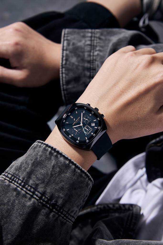 Daniel Hechter Paris Bercy Collection Modern Multi Functional Watch For Men With Square Dial And Silicon Band-Dhm : DHM1001-01