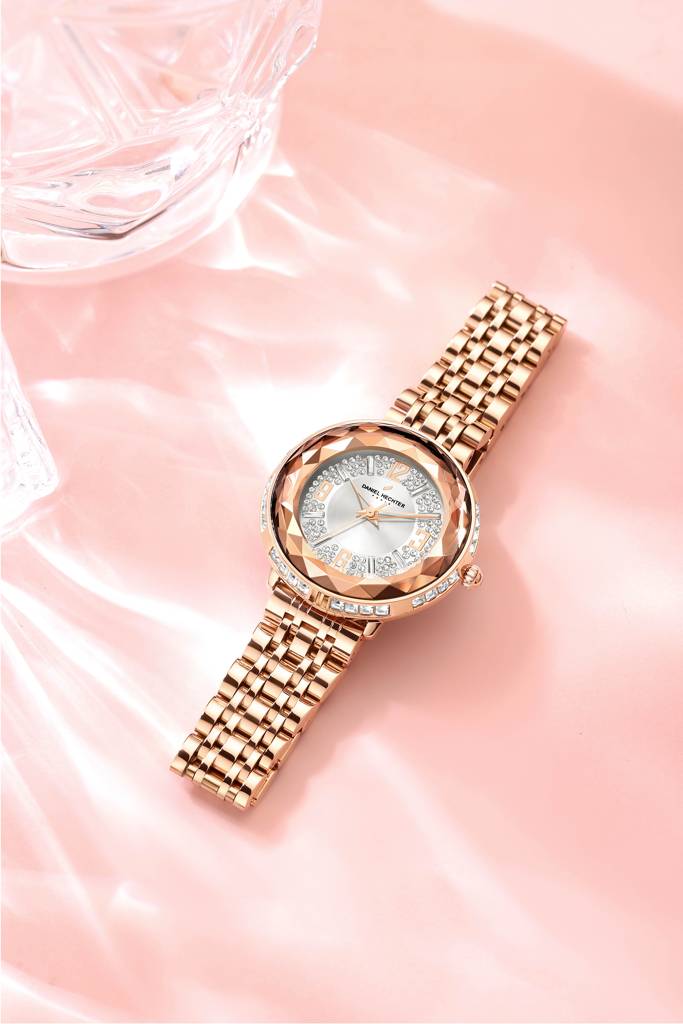 Daniel Hechter Paris Palais-Royal Collection Unique Analoge Watch For Women Withdiamond Cut Glass Dial And Stainl : DHW2003-22