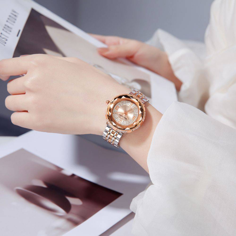 Daniel Hechter Paris Palais-Royal Collection Unique Analoge Watch For Women Withdiamond Cut Glass Dial And Stainl : DHW2003-44