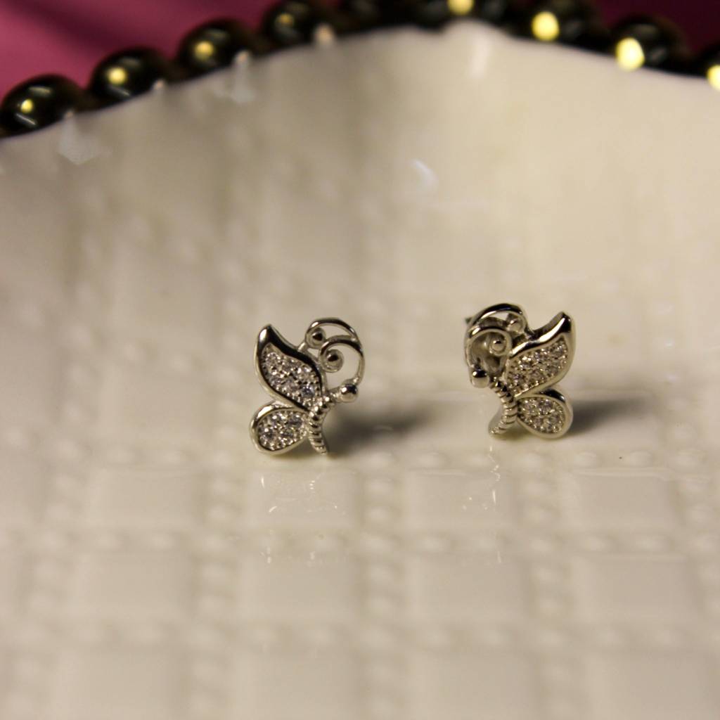 Silver Butterfly Sparkle Studs : KER254