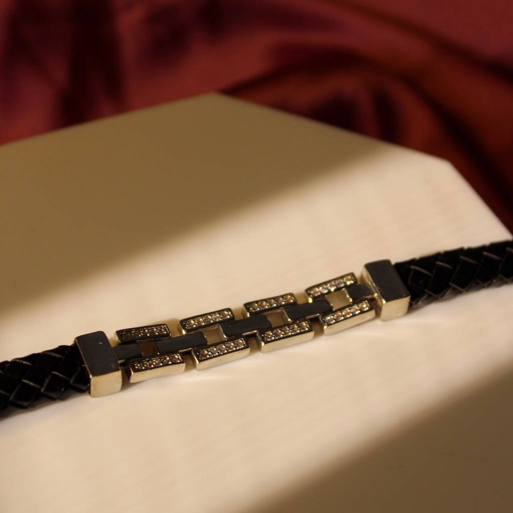 Men'S Brickwork Linked Leather Bracelet : KMJ306
