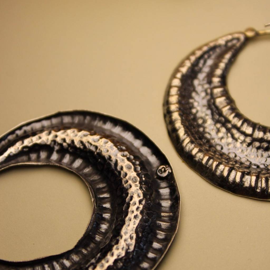 Rustic Half-Moon Textured Hoops : KER237