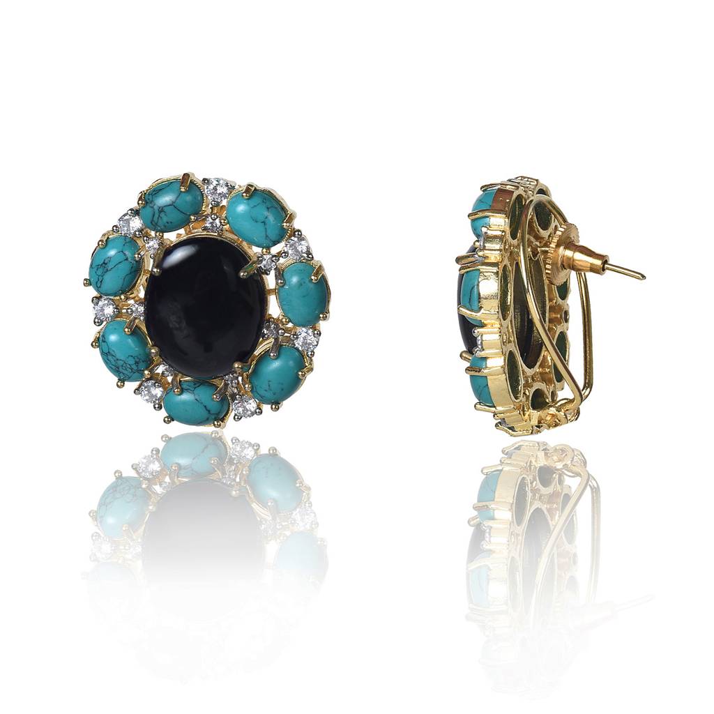 Turquoise And Black Onyx Tops Earrings