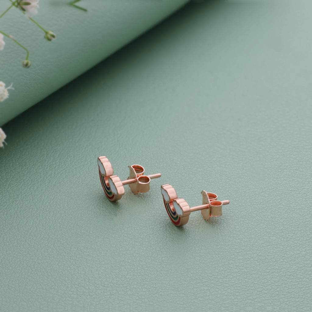 Rainbow Rose Gold Polish 925 Silver Stud For Kids & Teen(5+ Yrs) : KER-147