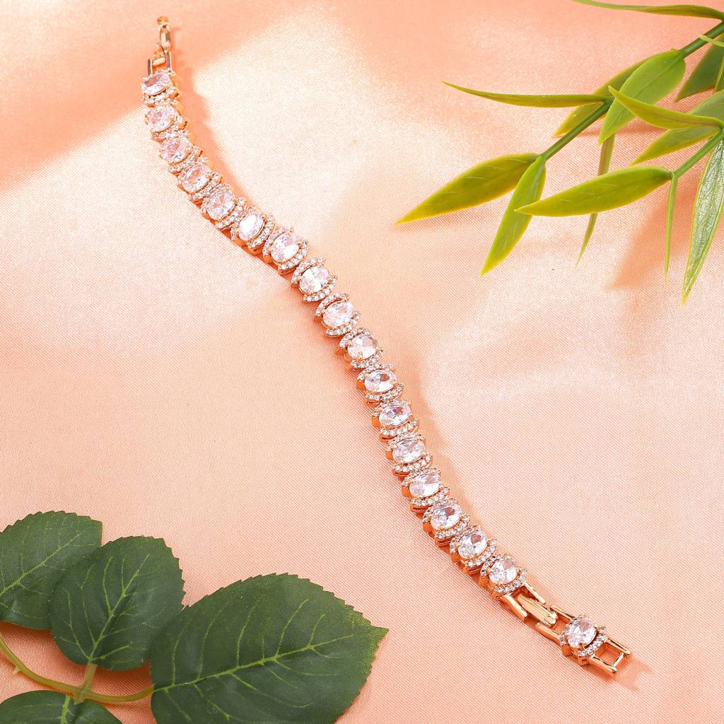 Estele Rhodium Plated Cz Stunning Bracelet With Stones For Women : AD-055-RG-WEBR