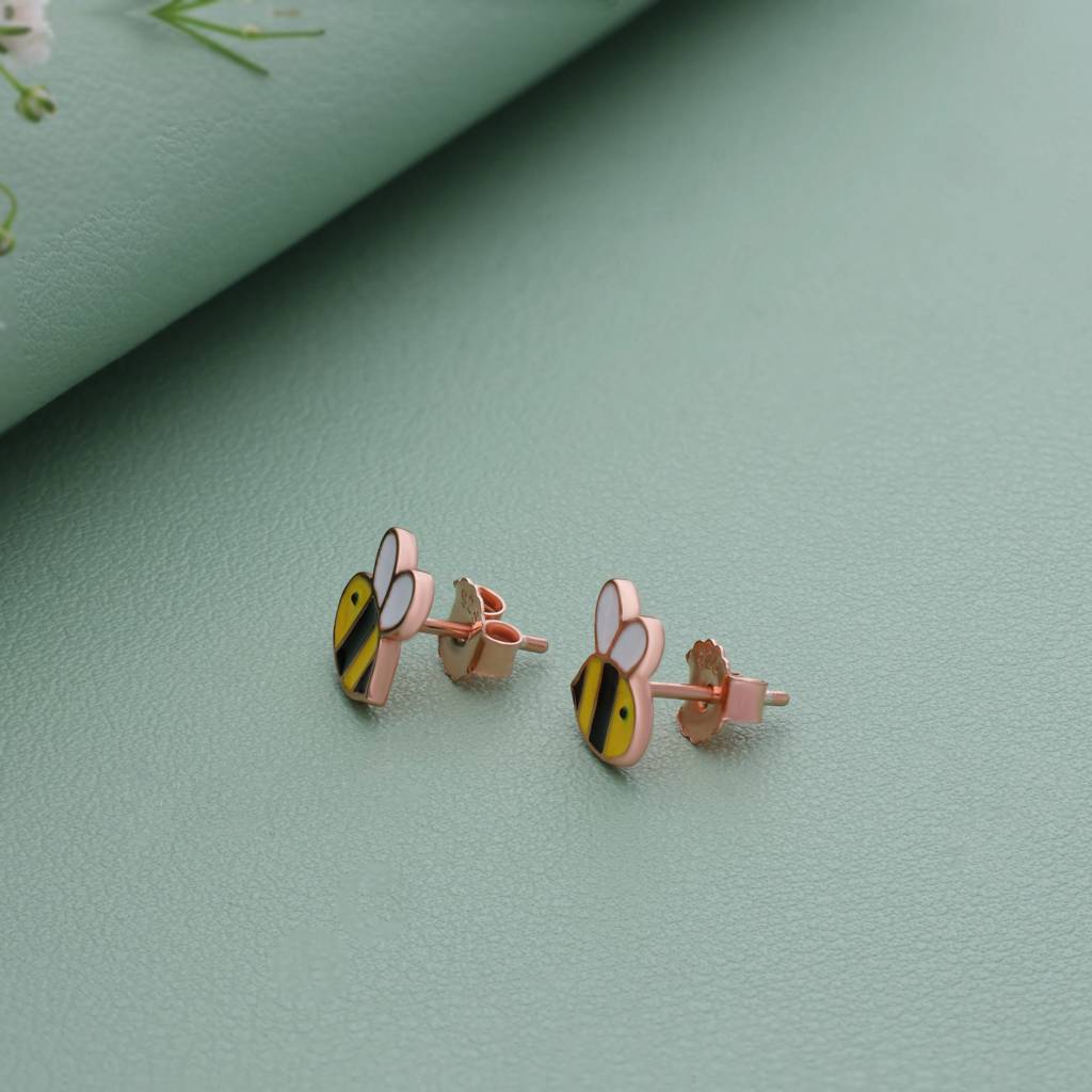 Honey Bee Rose Gold Polish 925 Silver Stud For Kids & Teen(5+ Yrs) : KER-151