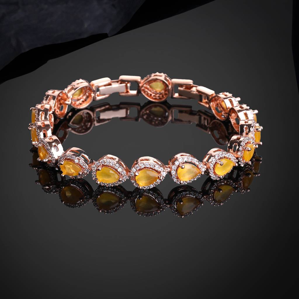 Estele Rose Gold Plated Cz Classic Drop Designer Bracelet With Mint Yellow Stones For Women : AD-054-RG-MYBR