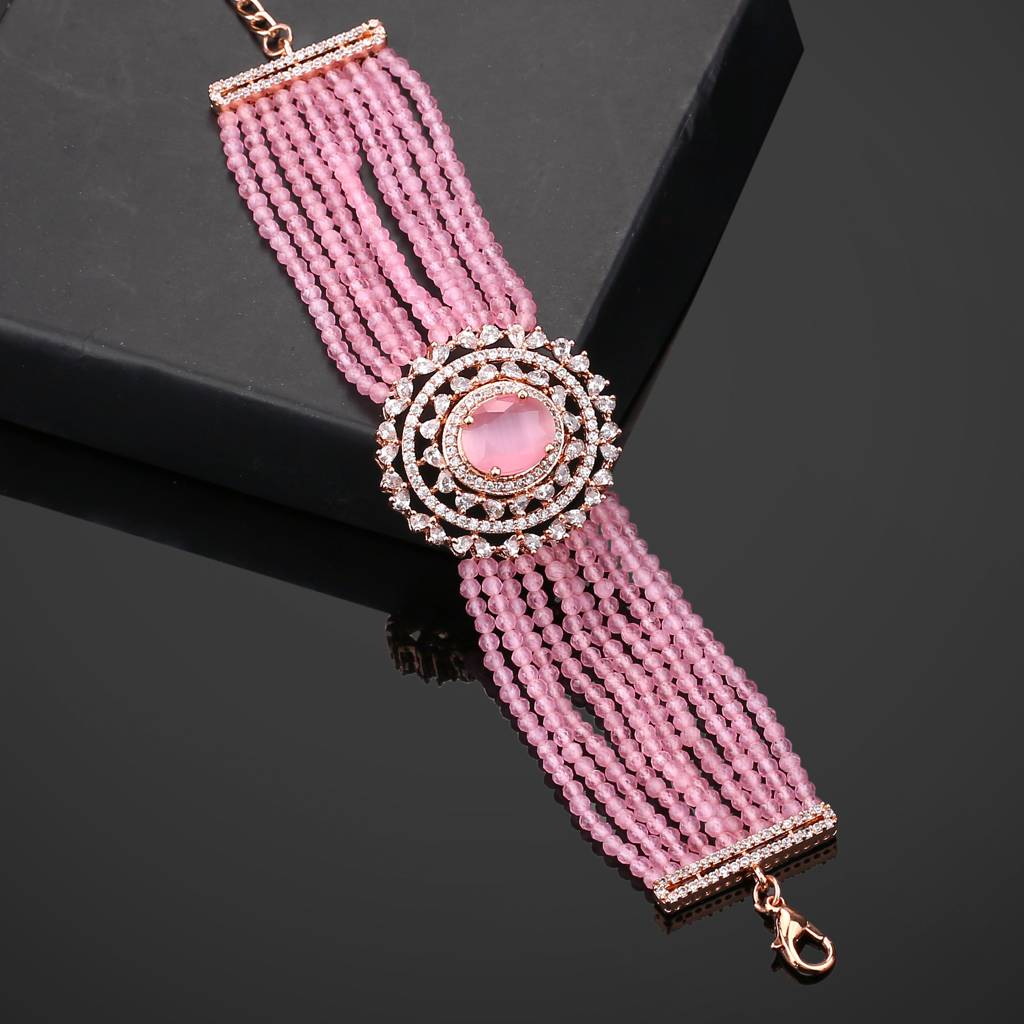 Estele Rose Gold Plated Cz Sparkling Multi-Layered Bracelet With Stones For Women : AD-056-RG-MPBR