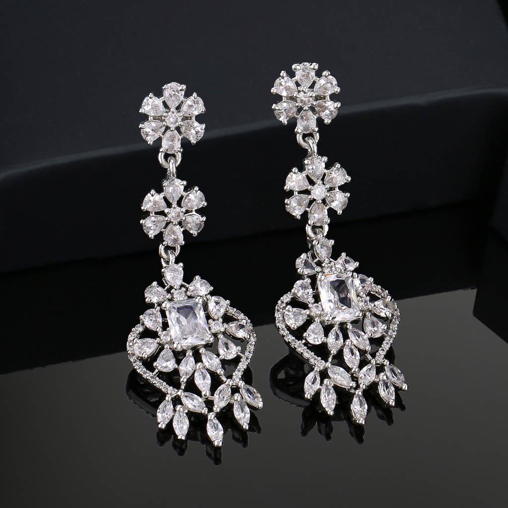 Estele Rhodium Plated Cz Astonishing Drop Earrings For Women : AD-114707-IRWEER