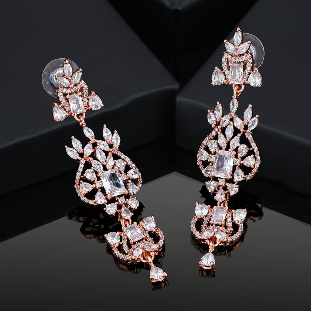 Estele Rose Gold Plated Cz Astonishing Drop Earrings For Women : AD-114705-RGWEER