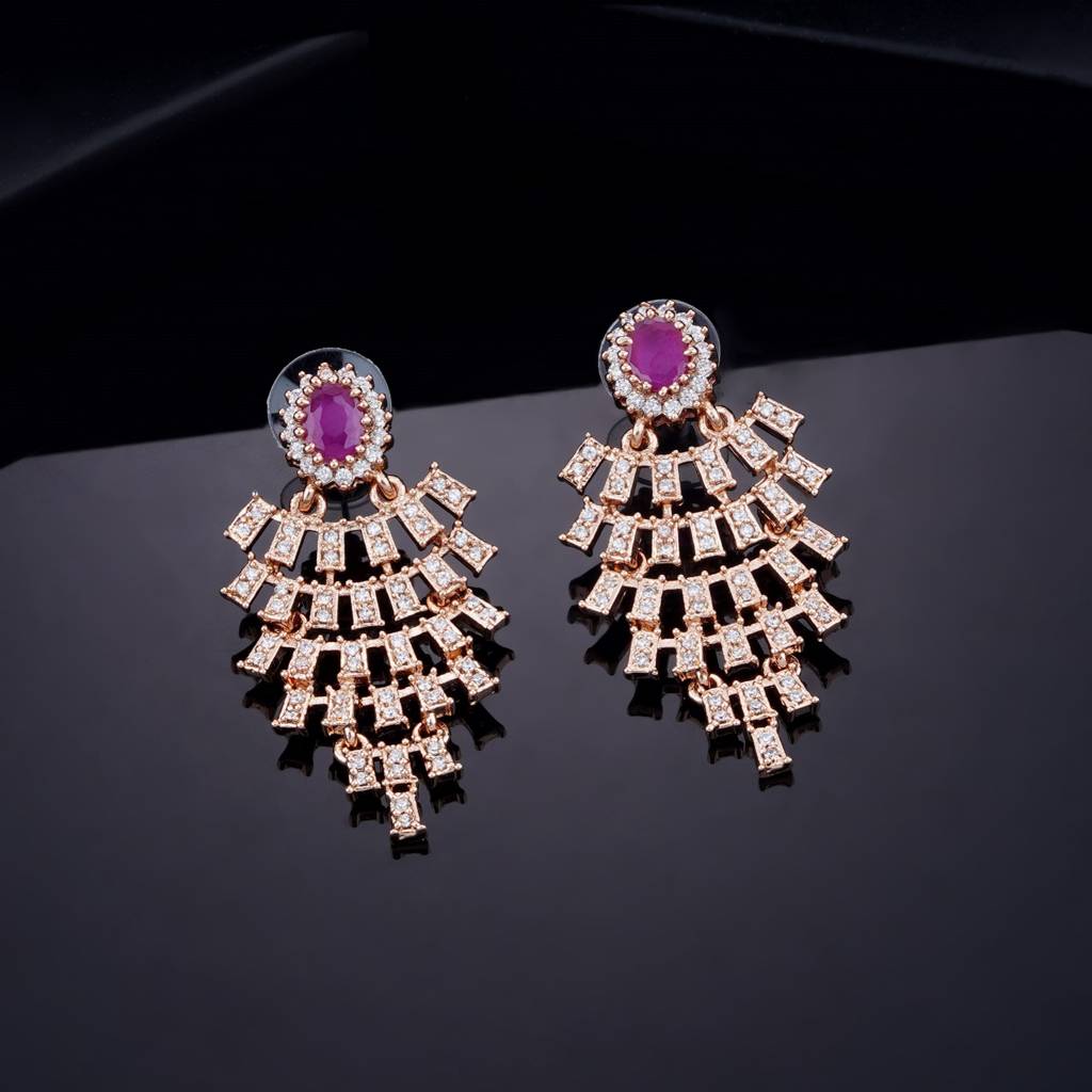 Estele Rose Gold Plated Cz Sparkling Earrings For Women : AD-113726-RGER