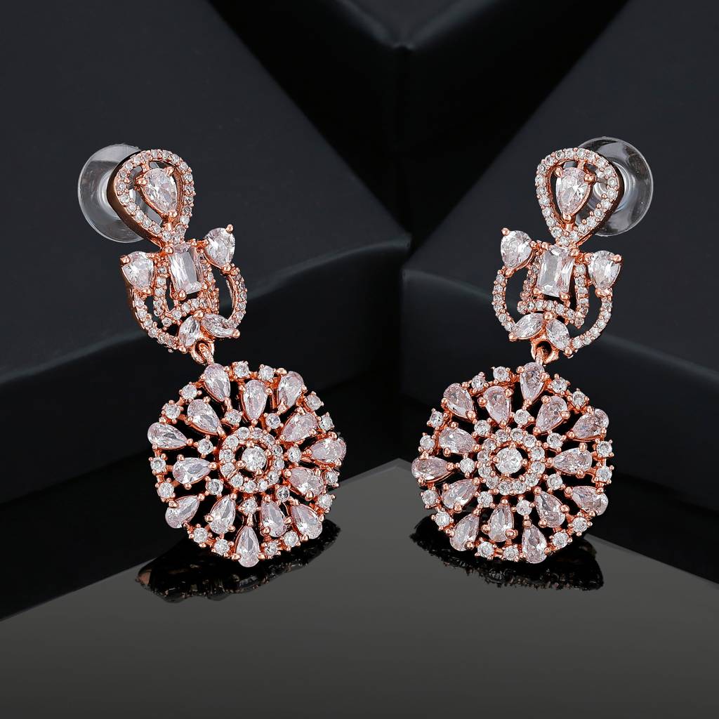 Estele Rose Gold Plated Cz Fascinating Floral Designer Earrings For Women : AD-114708-RGWEER