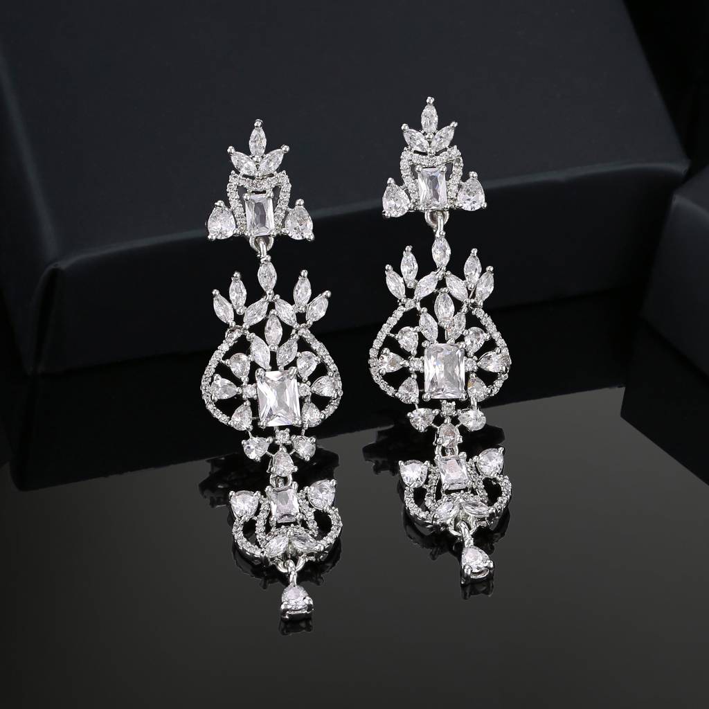 Estele Rhodium Plated Cz Astonishing Drop Earrings For Womens : AD-114705-IRWEER