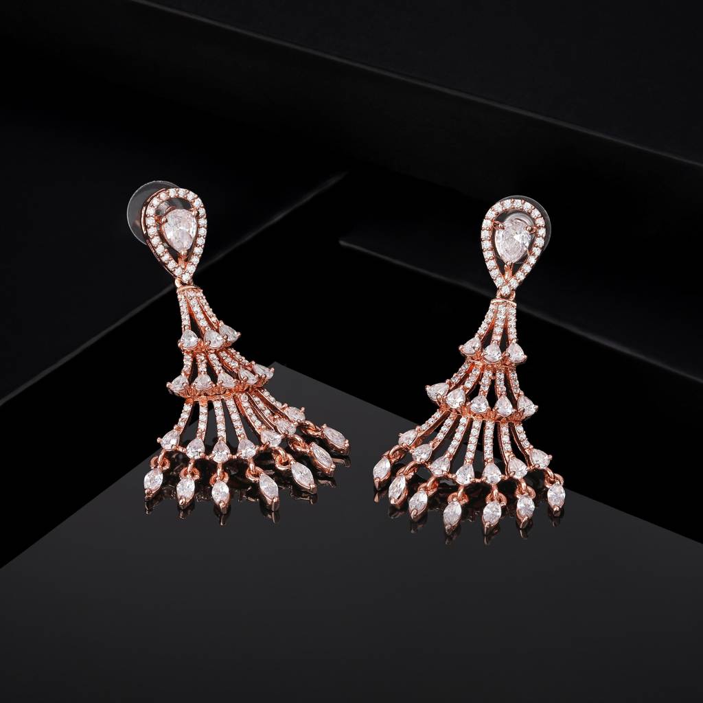 Estele Rose Gold Plated Cz Beautiful Designer Earrings For Women : AD-113725-RGER