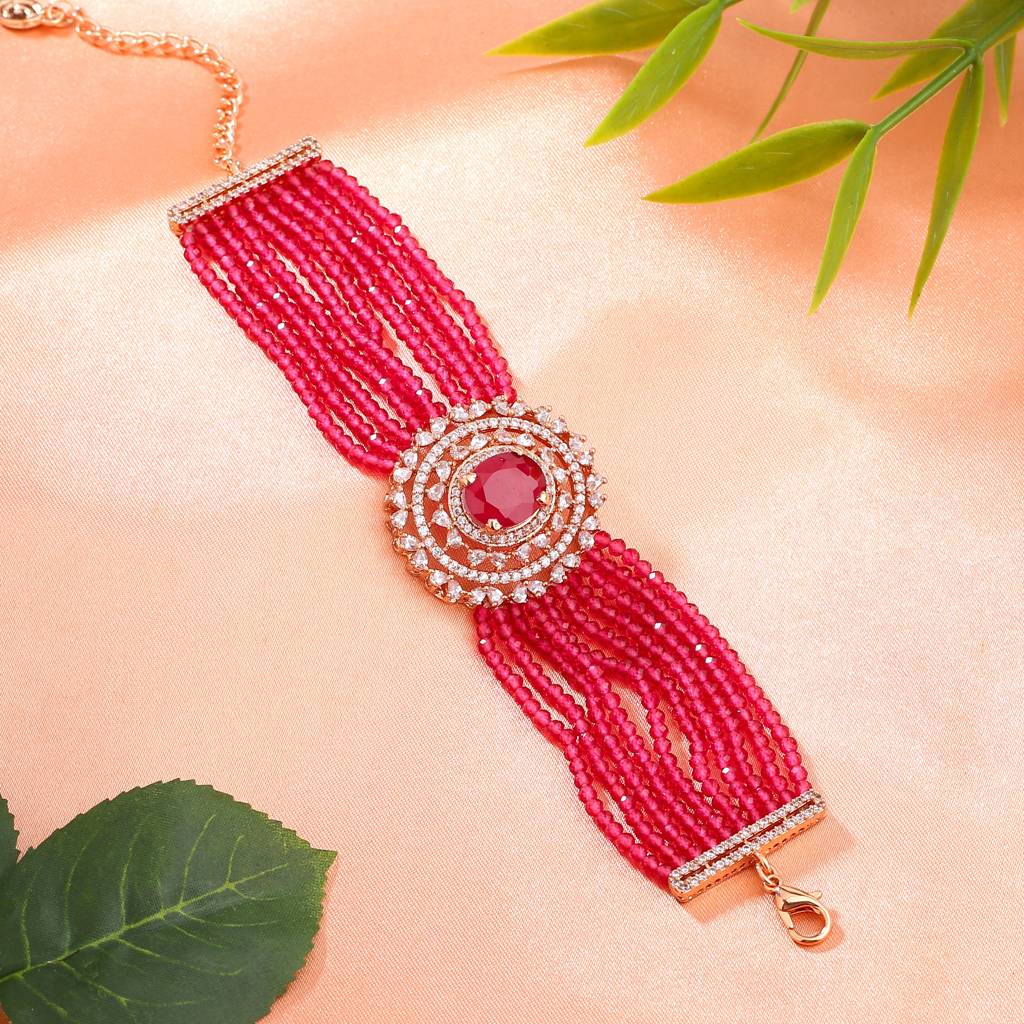 Estele Rose Gold Plated Cz Sparkling Multi-Layered Bracelet With Stones For Women : AD-056-RG-RBBR