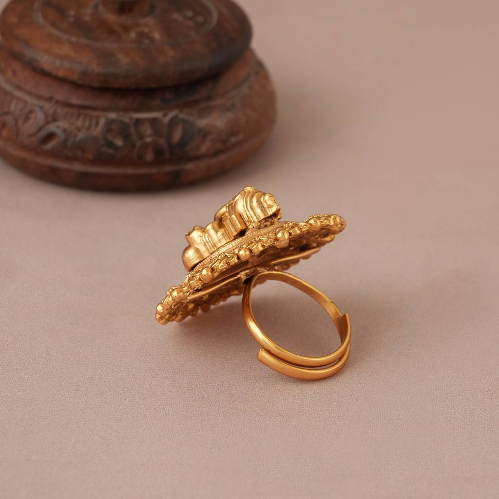 Cute Antique Gold Lord Ganesh Finger Ring I Temple Jewellery : SJ380