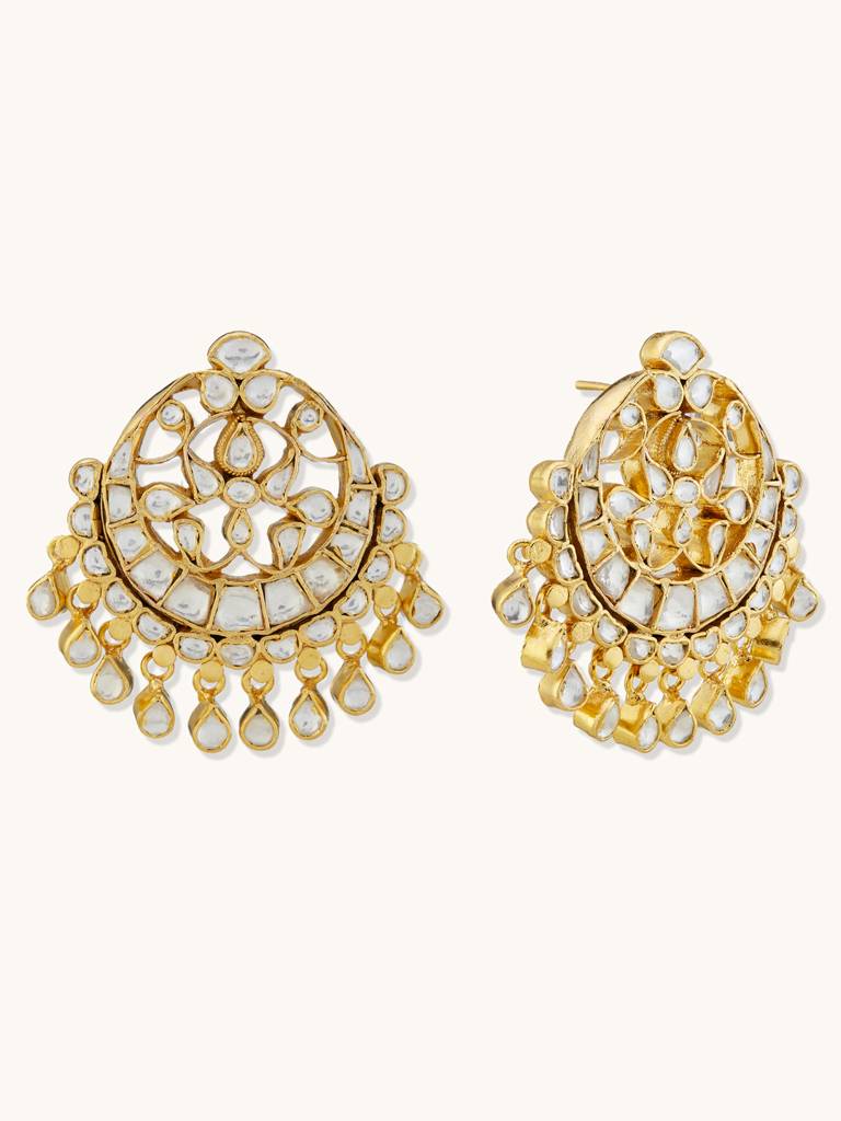 Radiant Gold Kundan Stud Earrings With Intricate Design Radiant